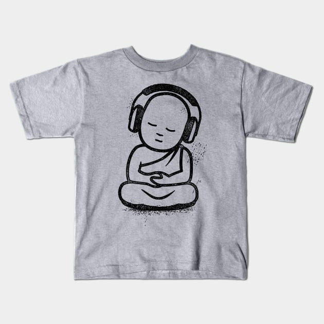 Buddha Headphones - Buddhist Monk DJ Kids T-Shirt by propellerhead